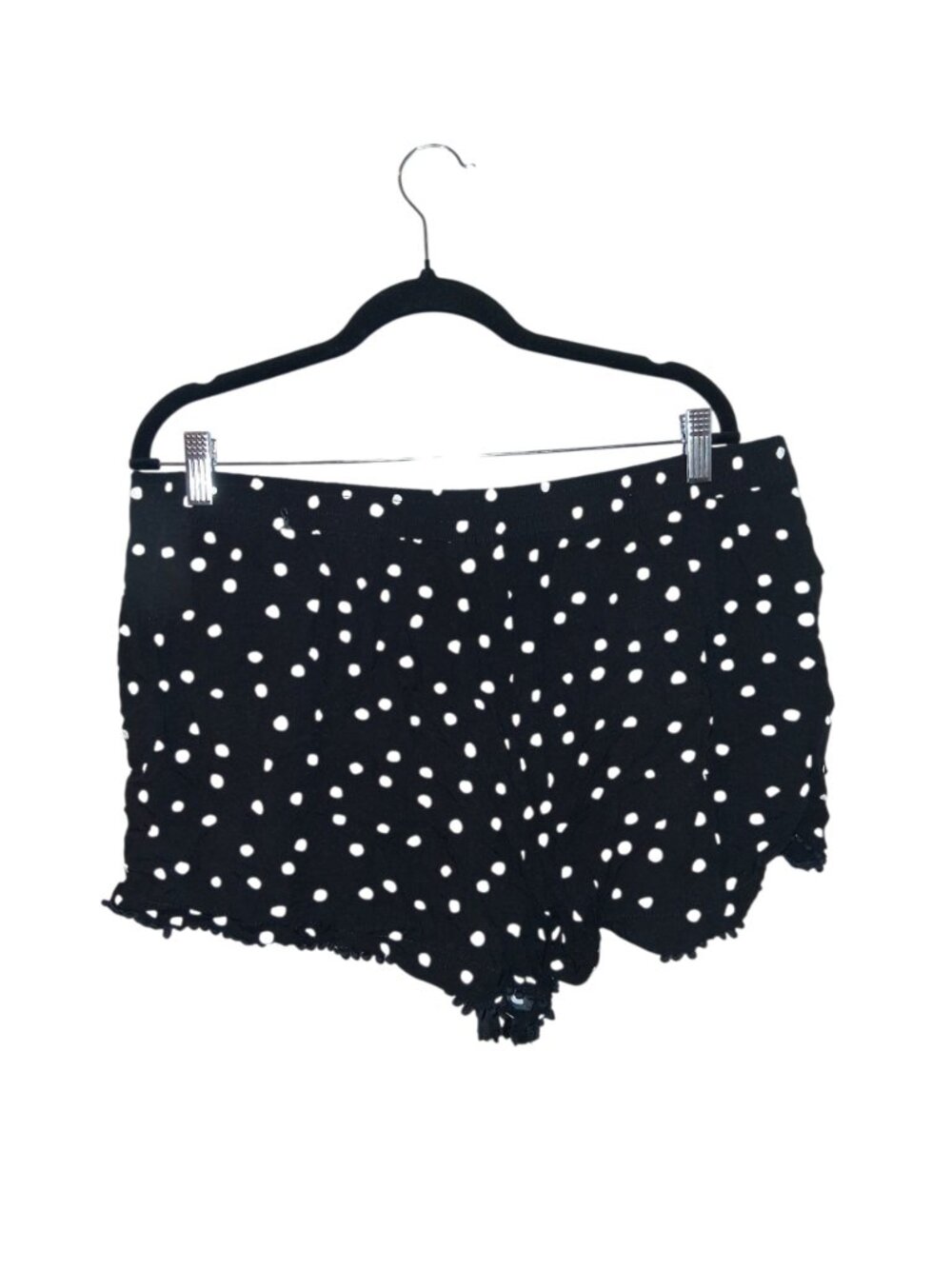 Black White Polka Dot Drawstring Boho Pom Pom Shorts Women's - Picture 2 of 8